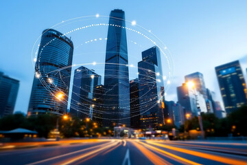 Obraz premium Innovative smart city architecture merging technology and sustainability for a green urban skyline