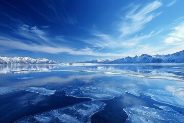 Frozen Lake with Reflective Ice. AI generative