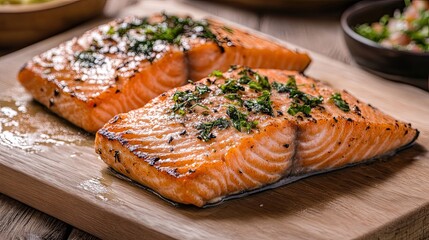 A piece of red fish fillet of salmon or trout. Healthy eating concept. Seafood in the kitchen. Illustration for cover, card, postcard, interior design, banner, poster, brochure or presentation.