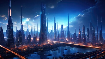 Fototapeta premium Illuminated Futuristic Metropolis at Night