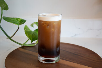 Frothy drink in a glass