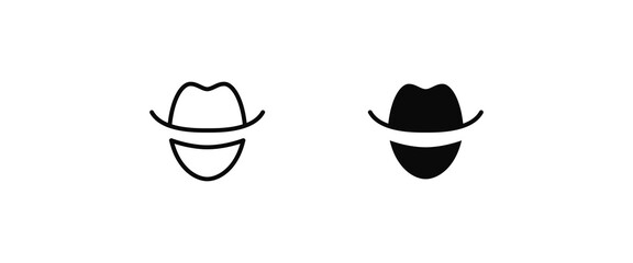 Avatar man in a hat icons , Secret service agent, Spy man icon Wanted button, vector, sign, symbol, logo, illustration, editable stroke, flat design style isolated on white