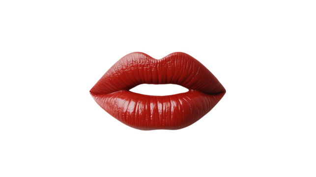 Red lipstick kiss mark isolated on transparent background