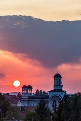 Orthodox Christian church in the sunset, Sibiu, Romania, EU, Europe, warm summer feeling