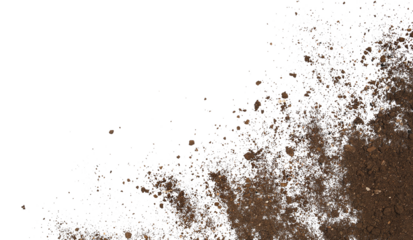 Pile soil, dirt texture, isolated on white background, top view and clipping path