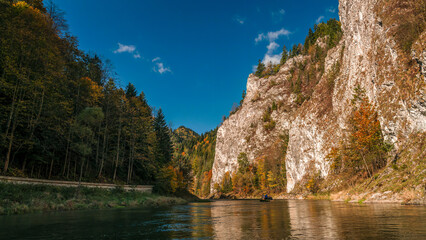 Scenic Mountain Landscape as seen from the raft traveling along Dunajec river gorge