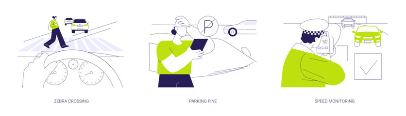 Traffic regulation abstract concept vector illustrations.