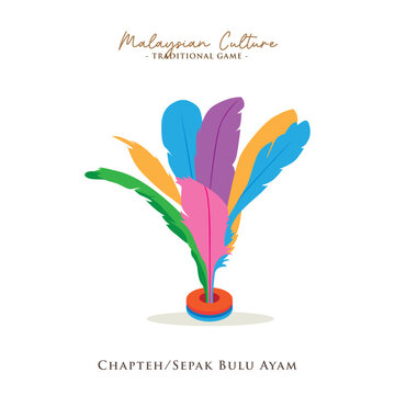 Vector illustration of Malaysian traditional game, Chapteh or Sepak Bulu Ayam