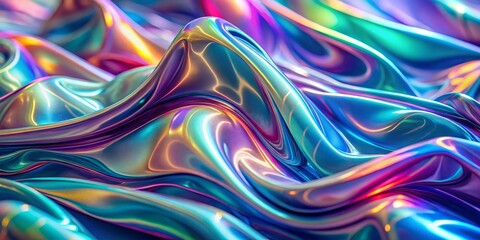 Abstract Holographic Liquid 3D Rendering, iridescent, metallic, digital art, holographic