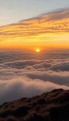 Golden Sunset Above a Sea of Clouds. Scenic Dawn Landscape., Idyllic Peaceful Nature Background