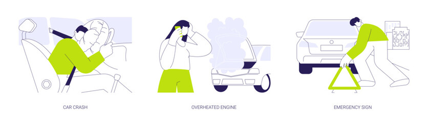 Road accident abstract concept vector illustrations.