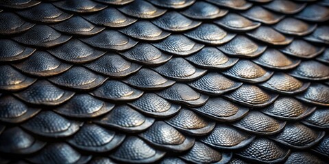 Fototapeta premium Close-up of Dark Scales Texture, Texture, Scales, Dragon