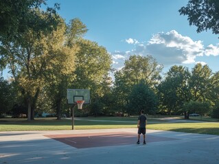Basketball Player in Suburban Park Setting