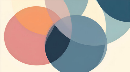 Obraz premium Abstract background with overlapping circles in pastel and blue hues.
