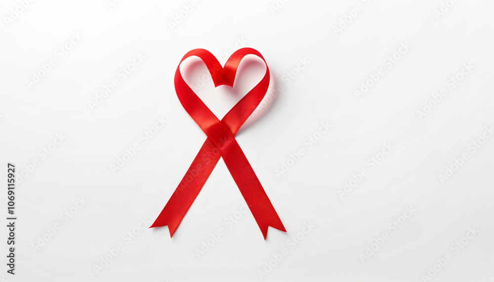 Wall mural red heart ribbon isolated on white background (clipping path), symbolic concept for national heart m