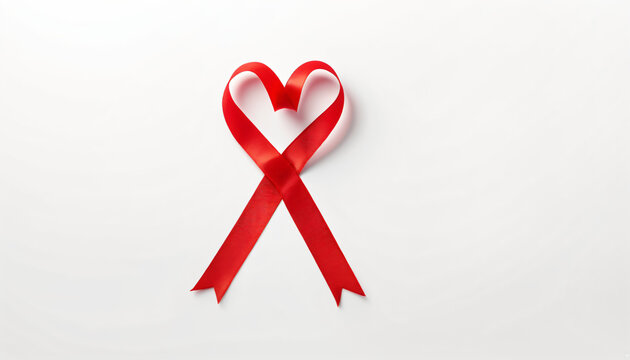 Red heart ribbon isolated on white background (clipping path), symbolic concept for National heart month_00001_