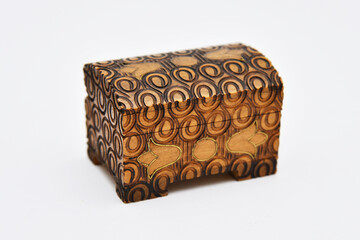 Wooden decorative chest coffer with carved ornaments