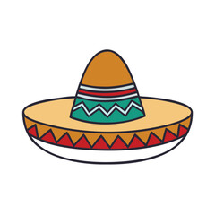 Colorful Sombrero Hat Icon with Decorative Pattern, Illustration of a traditional sombrero hat in bright colors with decorative patterns, representing Mexican culture, festivities, and celebrations.