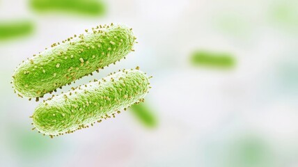 Naklejka premium Green bacteria with a smooth surface are displayed in a microbiological context, emphasizing their unique shape and structure.