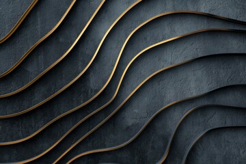 Obraz premium Abstract, sleek wavy lines in modern design on dark gray and black backdrop.