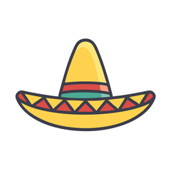 Colorful Sombrero Hat Icon with Decorative Pattern, Illustration of a traditional sombrero hat in bright colors with decorative patterns, representing Mexican culture, festivities, and celebrations.
