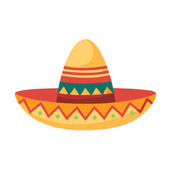 Colorful Sombrero Hat Icon with Decorative Pattern, Illustration of a traditional sombrero hat in bright colors with decorative patterns, representing Mexican culture, festivities, and celebrations.