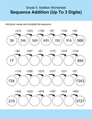 Maths Addition Worksheets Vector For Grade 5 Students, Teachers, and Parents. Mathematics Worksheet Illustration.