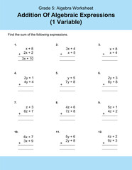 Maths Addition Worksheets Vector For Grade 5 Students, Teachers, and Parents. Mathematics Worksheet Illustration.