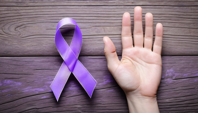 ess ribbon on human hand, aged wood background Ribbon color symbolic concept raising public support campaign on people health living with disease_00001_