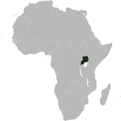 Fototapeta premium Detailed national location map of UGANDA within the great continent of Africa