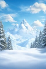 Majestic snow-capped mountain peaks in a winter wonderland