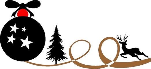 illustration of black christmas tree ball star reindeer silhouette vector
