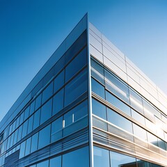 Fototapeta premium A modern office building with a glass and steel exterior, showcasing sleek and contemporary architecture
