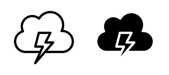 Cloud lightning icon symbol collection on white background.