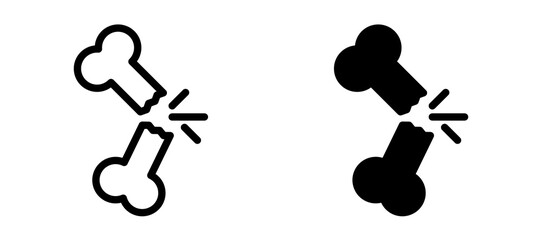 Broken bone icon symbol collection on white background.