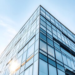 Obraz premium A modern office building with a glass and steel exterior, showcasing sleek and contemporary architecture