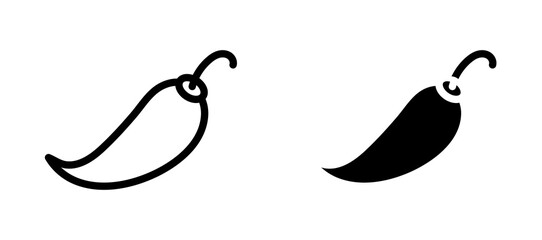 Chilli pepper icon symbol collection on white background.