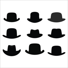 Hat Silhouette Bundle Set on a White background, CowBoy Hat Silhouette, Stylish Hat Silhouette