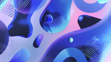 Abstract futuristic background with blue freeform 3d shapes. Abstract fluid holographic neon colorful background 3d render style. Gradient design perfect backgrounds, covers, banners and wallpapers.