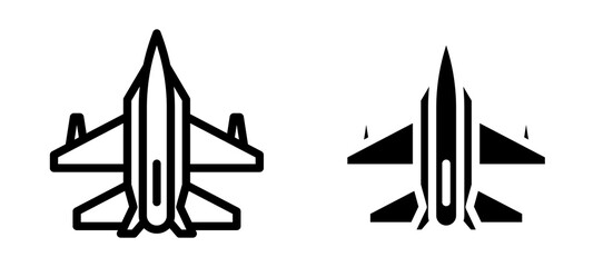 Military aircraft icon symbol collection on white background.