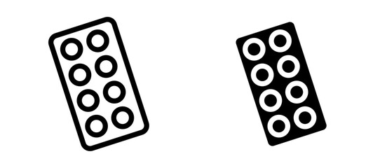 Blister drug pack icon symbol collection on white background.