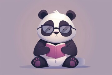 Fototapeta premium Adorable panda reading book while wearing glasses