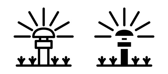 Lawn sprinkler icon symbol collection on white background.