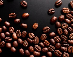 Fototapeta premium Coffee beans on a black surface