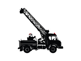 Santa Claus Fire Truck Silhouette - Christmas Holiday Design