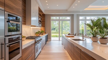 Modern Kitchen with Stainless Steel Appliances and Wooden Cabinets