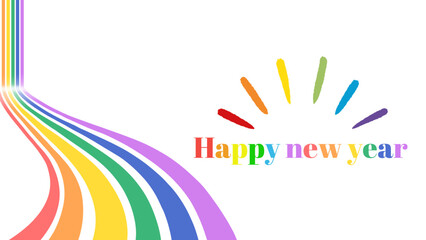 Backgound of happy new year with a rainbow and colorful letters