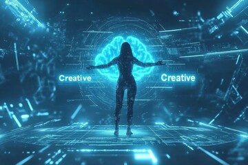 Digital display of AI cells in blue and red highlighting biotechnology artificial intelligence and molecular innovation within a high tech scientific research context