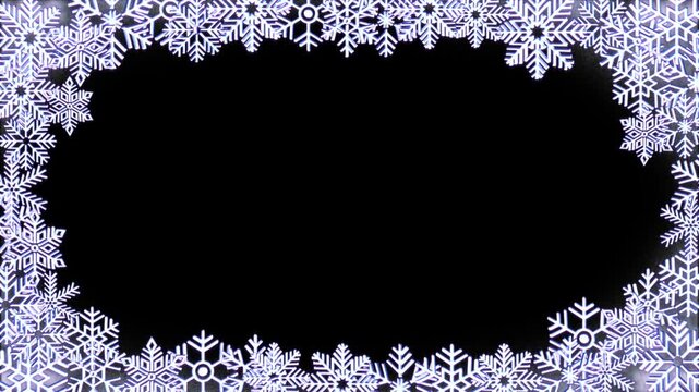 6 different snowflake borders in seamless loops. Winter frame with transparent backgrounds
