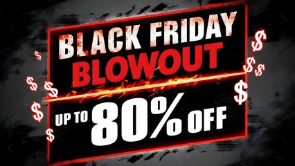 Bold Black Friday Banner with Grunge Background, "BLACK FRIDAY BLOWOUT" in Red, Floating Dollar Graphics